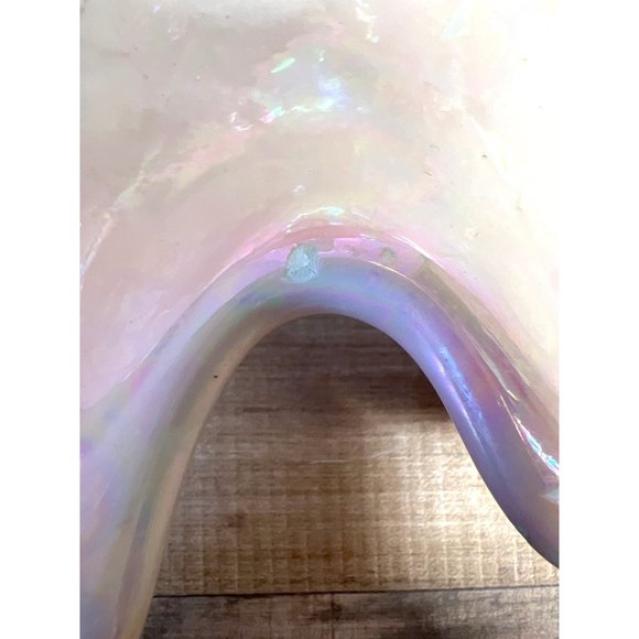 Iridescent Pink Leaf-Shaped Ceramic Serving Dish With Tiered Design & Glossy Fin - Picture 6 of 8